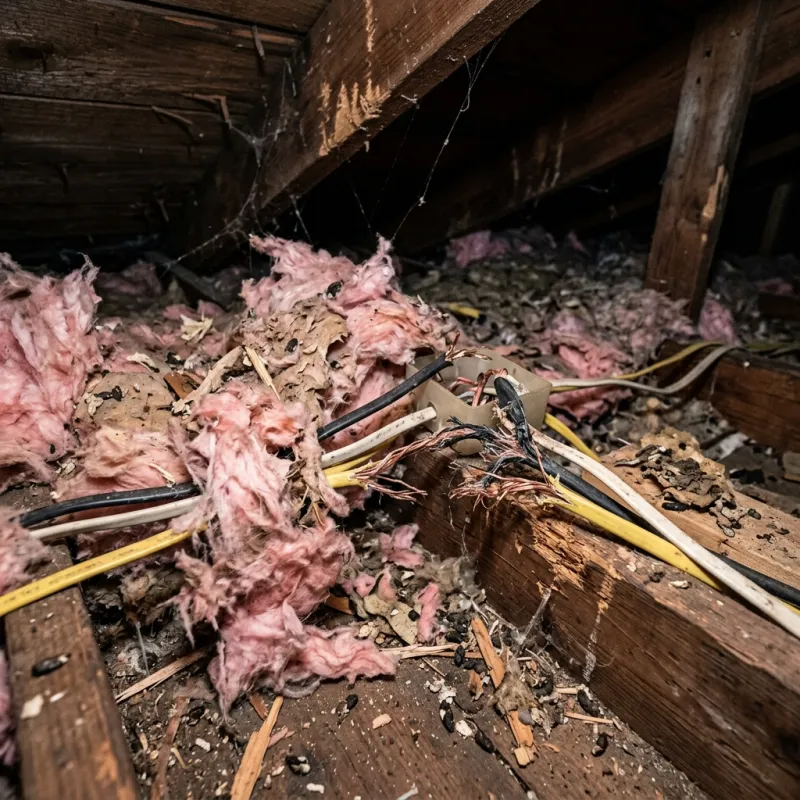 Contaminated ceiling insulation being assessed in a Springvale roof space