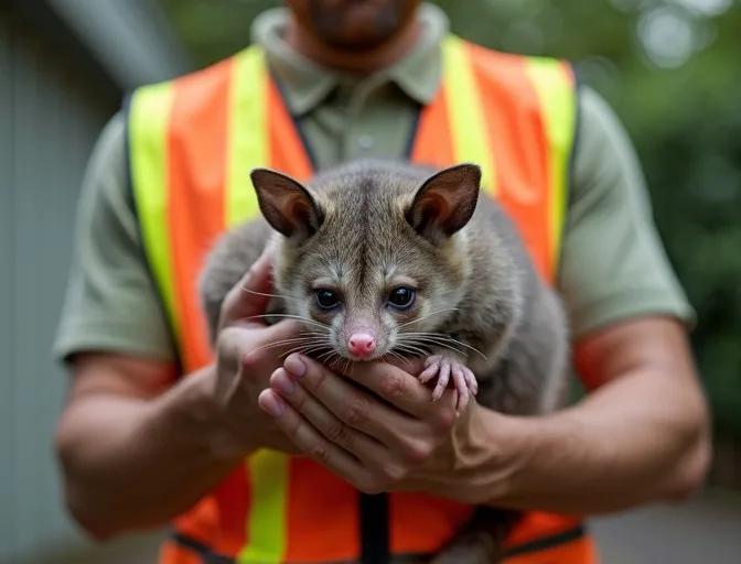 Animal handler safely recovering a deceased possum in Springvale