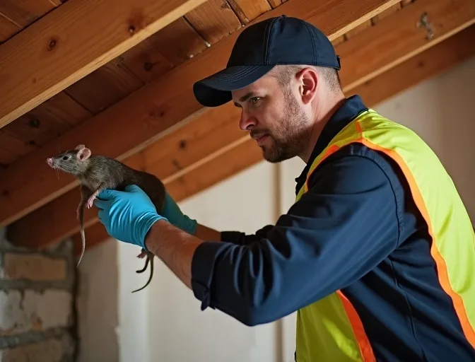 Technician inspecting a roof cavity for a dead rat in Springvale
